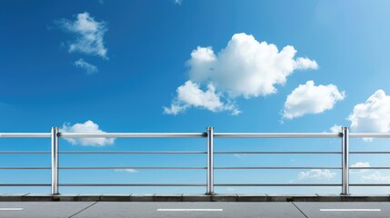 Obraz premium Blue sky background with roadside railing.