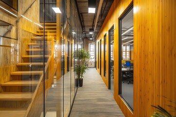 Modern Minimalistic Concrete Coworking Office room with Blank Walls, High Ceilings,and Mockup Frame