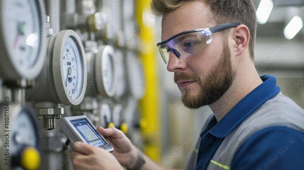 Poster engineer monitoring oil level with sensor technology