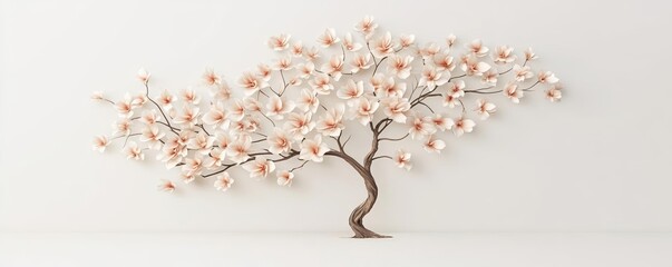 Delicate floral tree, wind-swept petals in motion, representing the beauty of nature and the flow of time