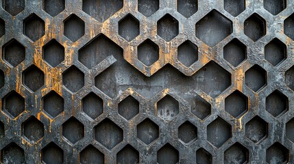 Abstract Metal Wall with Hexagonal Panels Design