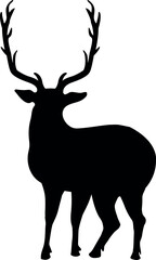 Black silhouette of deer isolated on transparent background. Vector illustration