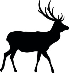Black silhouette of deer isolated on transparent background. Vector illustration