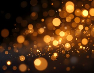 Golden Bokeh Lights on Black Background: Dreamy Celebration Sparkles