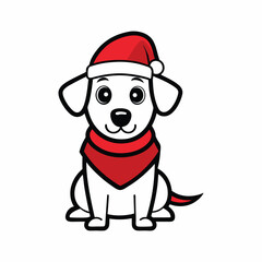 Christmas Dog with Santa Hat Vector Line Art - Festive Holiday Pet Illustration