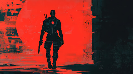 A cyborg assassin stalking its prey. Cyborg Assassin. Illustration