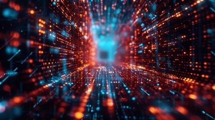 Naklejka premium Abstract Digital Tunnel with Blue and Red Lights