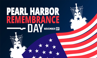 December is Pearl Harbor Remembrance Day, Vector illustration. Holiday concept. suitable for placard, background, Greeting Card, Poster design template with text inscription, standard Social Media Pos