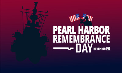 December is Pearl Harbor Remembrance Day, Vector illustration. Holiday concept. suitable for placard, background, Greeting Card, Poster design template with text inscription, standard Social Media Pos