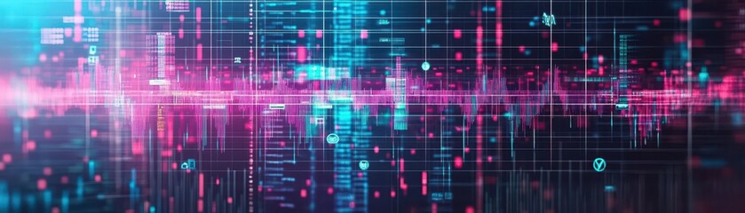 Obraz premium Portfolio graphs soaring with inflation symbols, holographic charts on dark background, neon accents, datarich, futuristic atmosphere