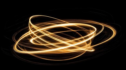 Abstract golden light streaks forming circles on a black background.