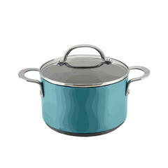 Cooking Pot Illustration - Blue Kitchenware Digital Art