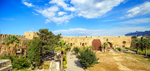 courtyard and garden of kyrenia (girne) castle in cyprus
