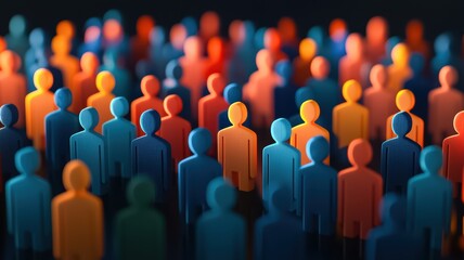 A colorful crowd of small, abstract human figures represents diversity and community, creating a vibrant illustration of togetherness.