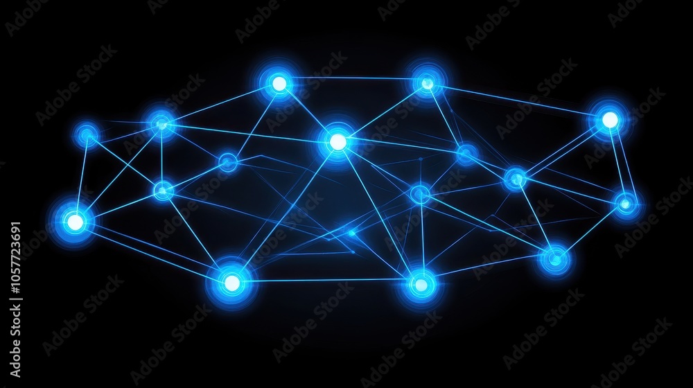 Poster innovative blue network visualization illustrating complex connections in data science and technolog