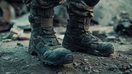 Tactical Close-Up of Boots and Gloves in Action