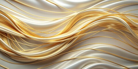 Obraz premium Golden Waves Abstract 3D Rendering of Intertwined Curving Lines on a White Background