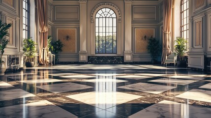 Obraz premium Luxurious Empty Room with Elegant Square Floor Design