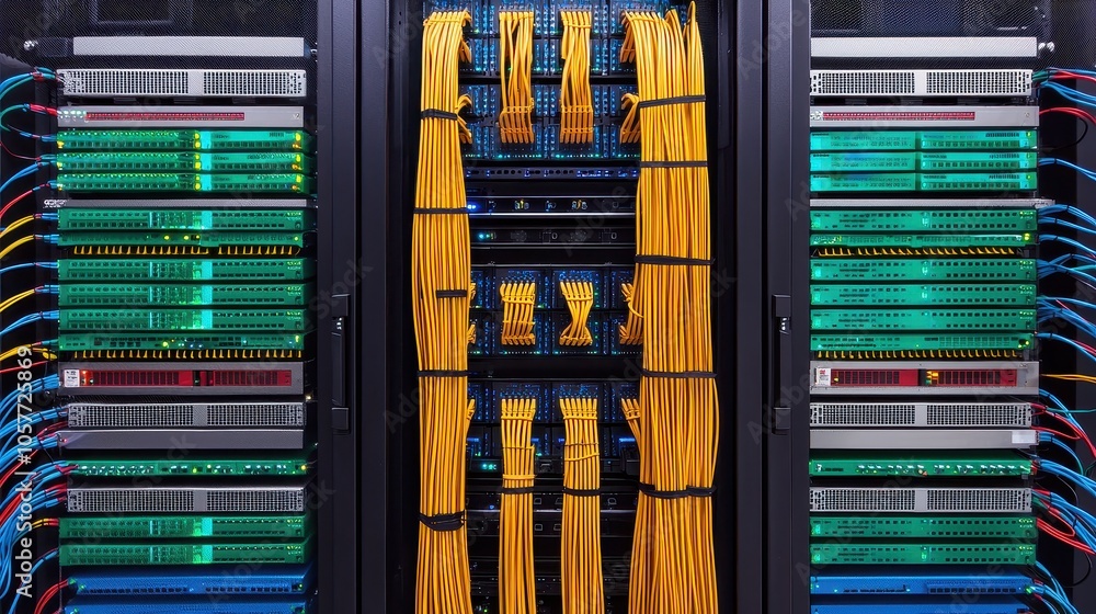 Poster exploring the intricacies of data centers a glimpse into network infrastructure and cable management