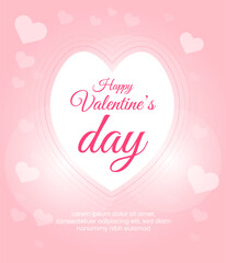 Happy valentine day Love poster Beautiful heart frame on pink background. Vector illustration.