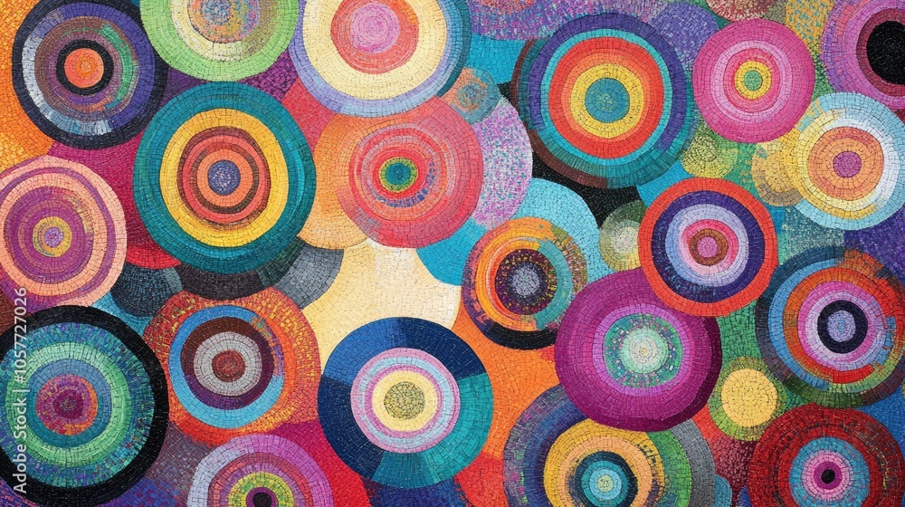 Poster a mix of vibrant circles in a creative pattern, forming an abstract design with a colorful, playful 
