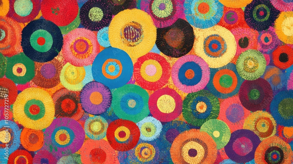 Poster a mix of vibrant circles in a creative pattern, forming an abstract design with a colorful, playful 