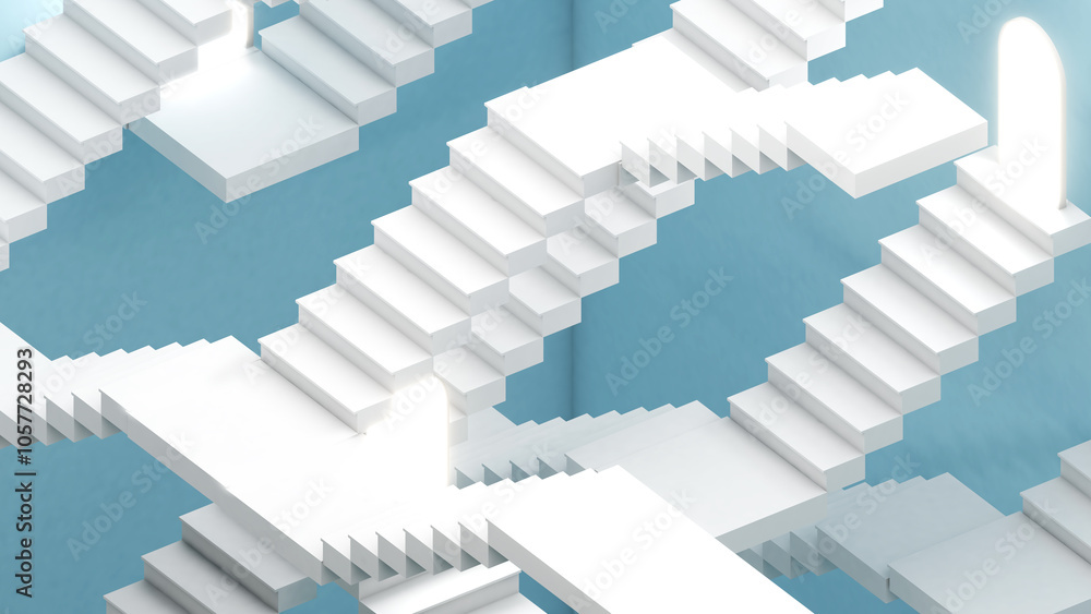 Aufkleber abstract image of many stairs corridors,abstract images of multiple staircases convey stories of tra