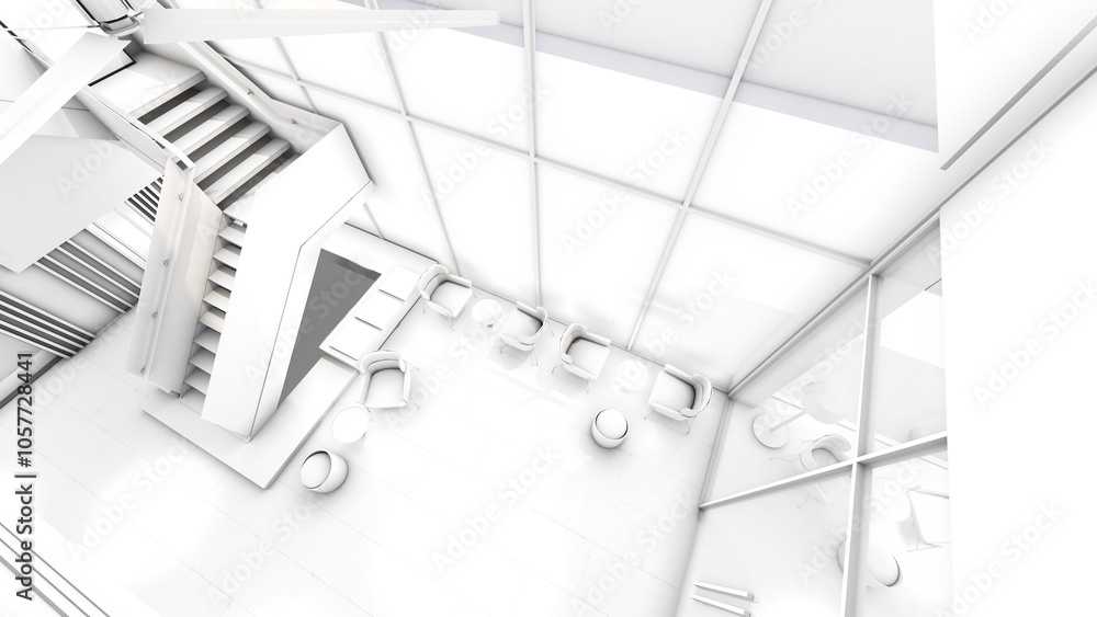 Poster the white interior structure shows the structure and the corridor area.,3d rendering