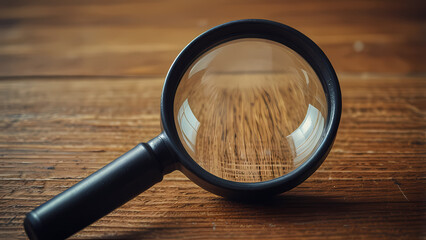 Fototapeta premium A Magnifying Glass On A Wooden Table