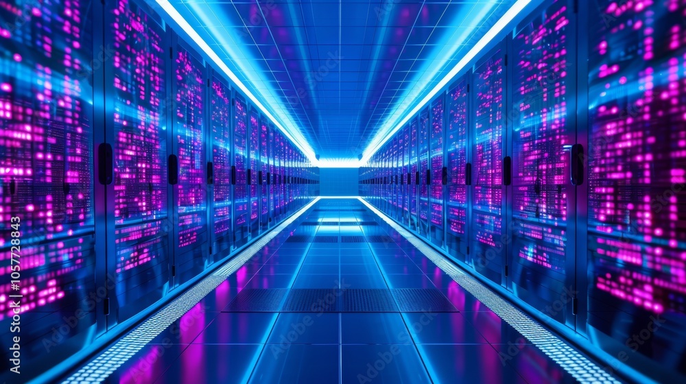 Aufkleber futuristic data center with illuminated server racks