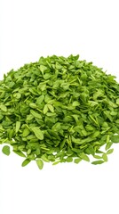 Obraz premium Fresh spinach pile on a white background showcasing vibrant green leaves perfect for healthy meals and recipes
