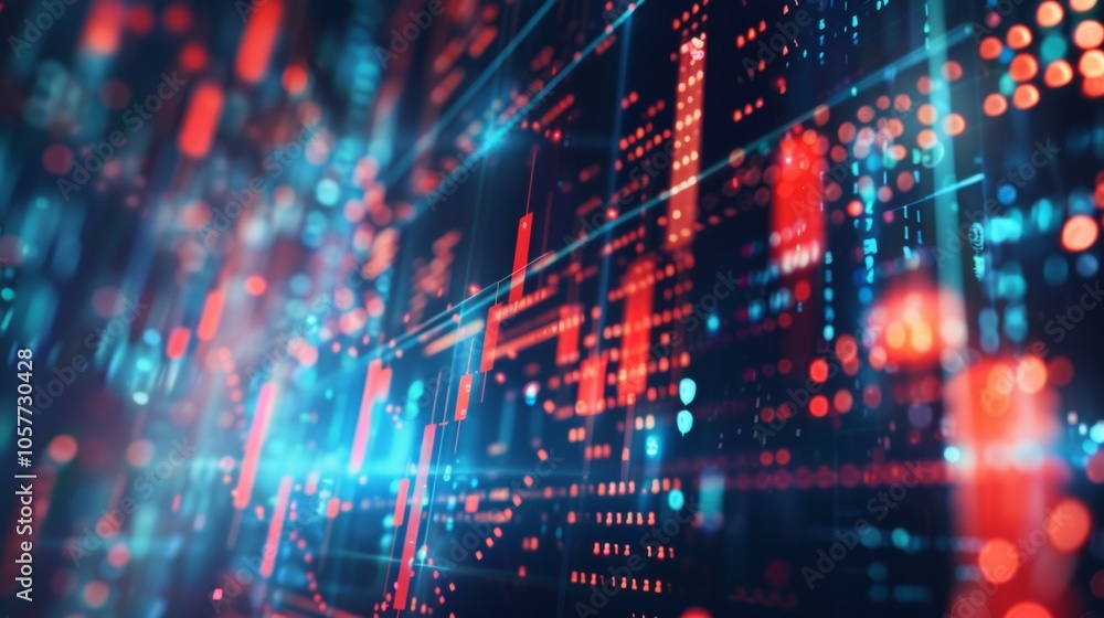 Poster abstract digital data visualization in blue and red