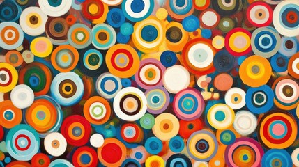 Playful arrangement of colorful circles in an abstract pattern, creating a visually striking and artistic background.