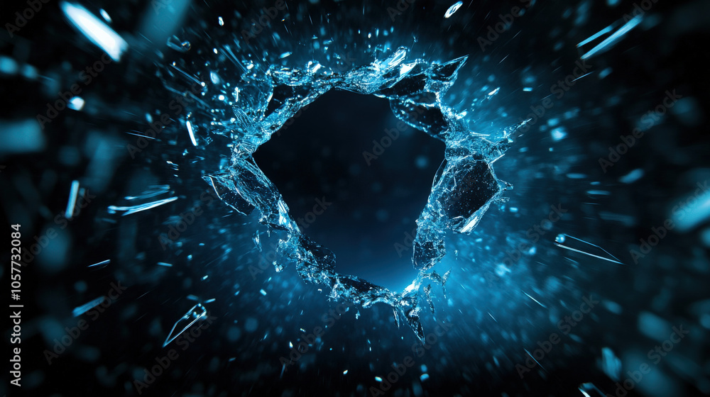 Aufkleber a mesmerizing abstract portrayal of a deep, glowing blue void surrounded by shards, suggesting a dyn