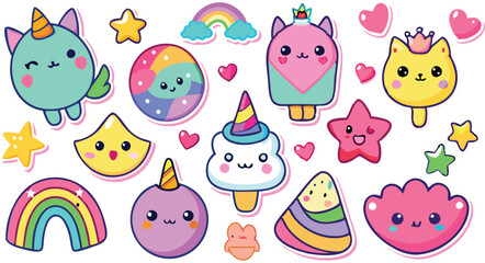 Kawaii Stickers Rainbow, Unicorn, Ice Cream, Star
