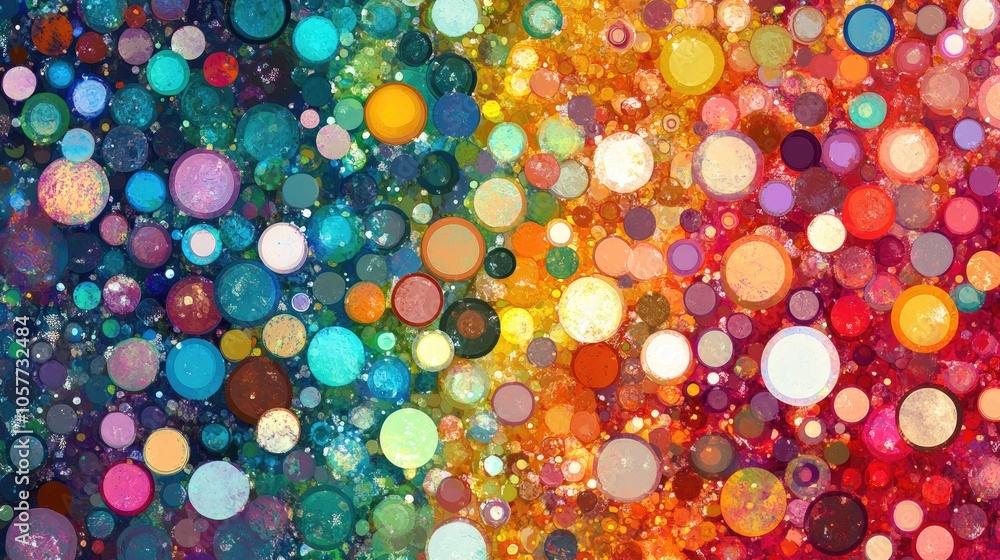 Poster vivid, creative circle pattern with multiple colors, forming an artistic abstract background, perfec
