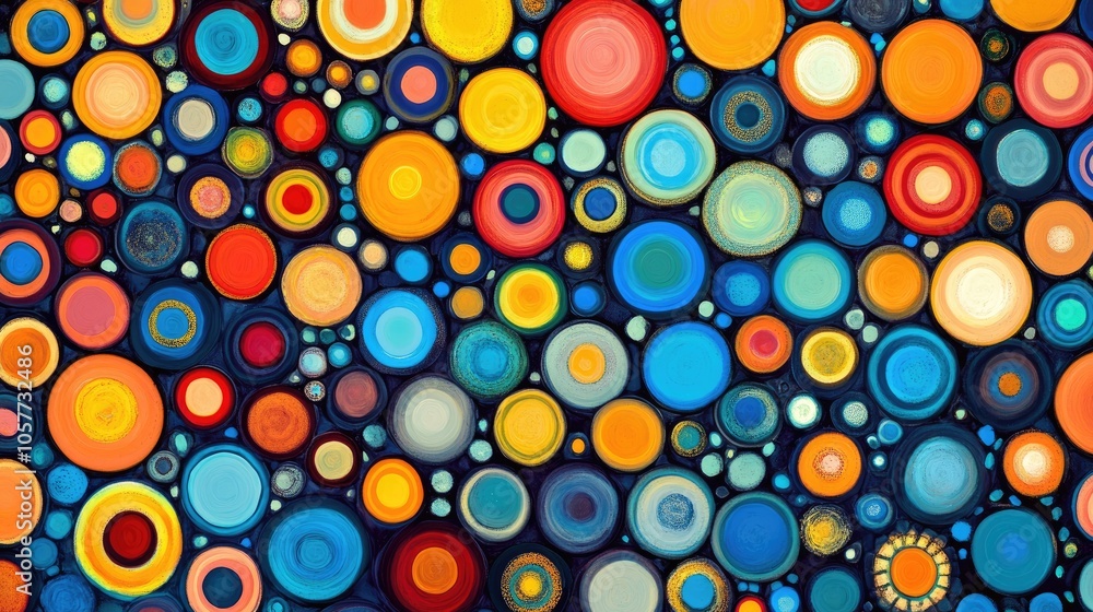 Poster vivid, creative circle pattern with multiple colors, forming an artistic abstract background, perfec