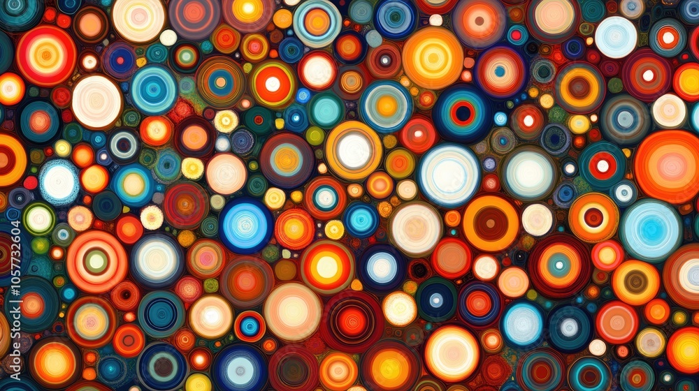 Poster vivid, creative circle pattern with multiple colors, forming an artistic abstract background, perfec