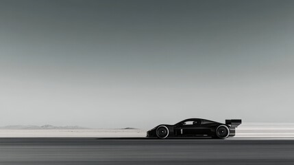 Sleek Black Race Car on Deserted Track