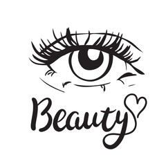 Hand-drawn beautiful female eye, sketch. Makeup, beauty salon symbol. Vintage vector illustration