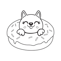 Cute kawaii dog and baby cartoon character coloring page vector illustration. Pet animal, coloring pages for kids