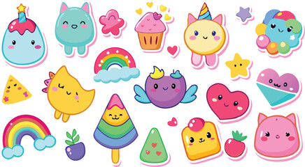 Naklejka premium Cute Cartoon Stickers Collection Rainbow Heart Happy