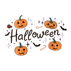 Happy Halloween lettering, vector brush calligraphy. Handwritten Halloween typography print for flyer, poster, greeting card, banner. Hand drawn decorative design element.