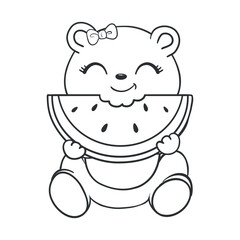 Teddy bear contour. Doodle style hand-drawn to. Outline drawing. Black and white image. Children's cute toy Coloring Vector image