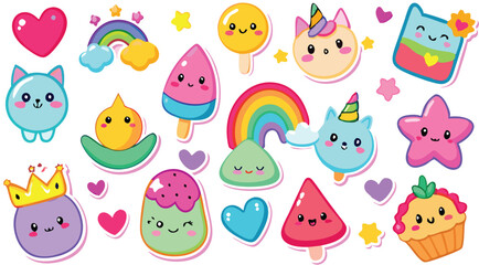 Cute Kawaii Stickers Rainbow Heart Stars Ice Cream