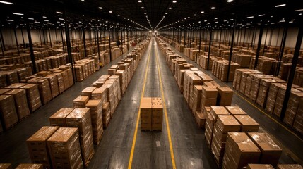 Obraz premium Wide Angle View of Warehouse Aisles and Inventory