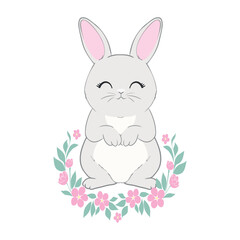 Hand Drawn Bunny. Cute Rabbit Vector. Print Design for Kids Fashion.