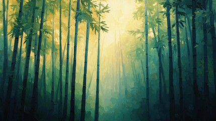 Naklejka premium Tranquil Bamboo Forest in Dreamy Japanese Style