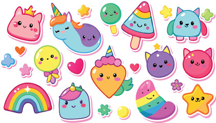 Cute Kawaii Stickers Set of Adorable Characters