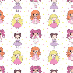 Childish seamless pattern with princess in scandinavian style. Creative vector childish background for fabric, textile